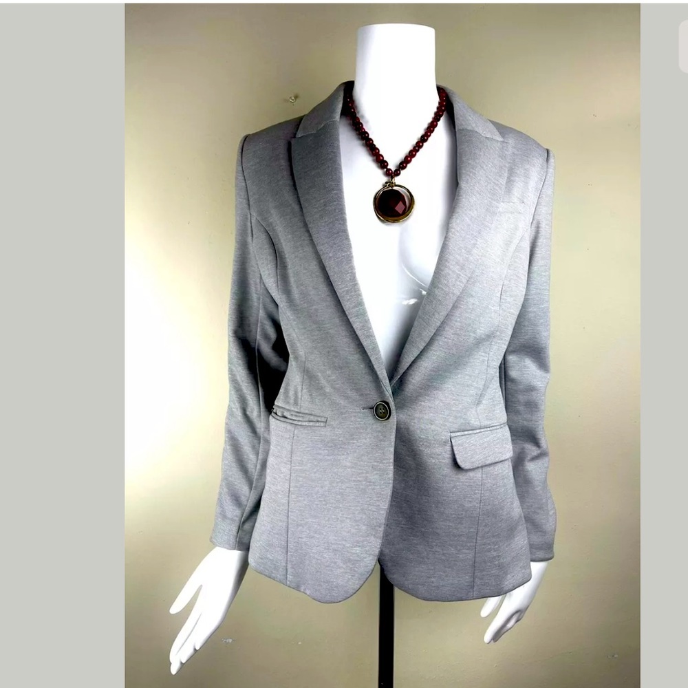 H&M Gray Single Button Lined Blazer Jacket Womens